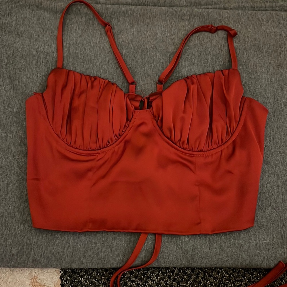 Rust orange silk crop top